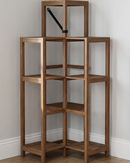 Zenware Corner Pine Plant Stand 6 Platform Walnut Finish - Lifestyle view
