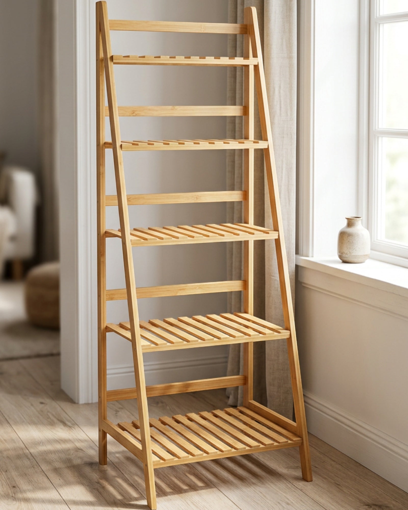 Zenware Bamboo Ladder Plant Stand 5 Tier Natural - Lifestyle view