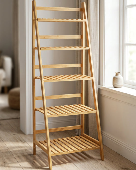 Zenware Bamboo Ladder Plant Stand 5 Tier Natural - Lifestyle view