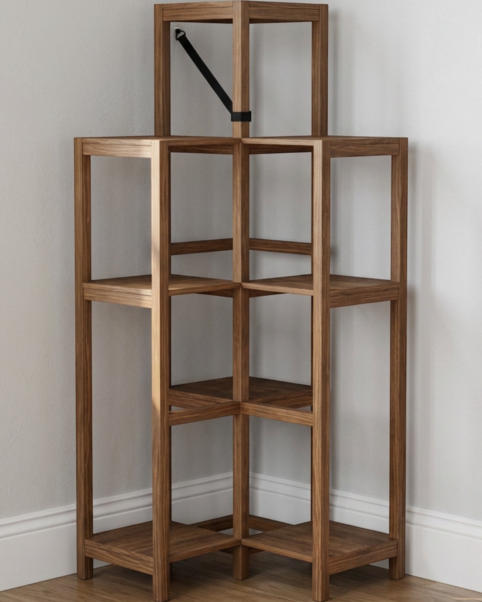 Zenware Corner Pine Plant Stand 6 Platform Walnut Finish - Lifestyle view