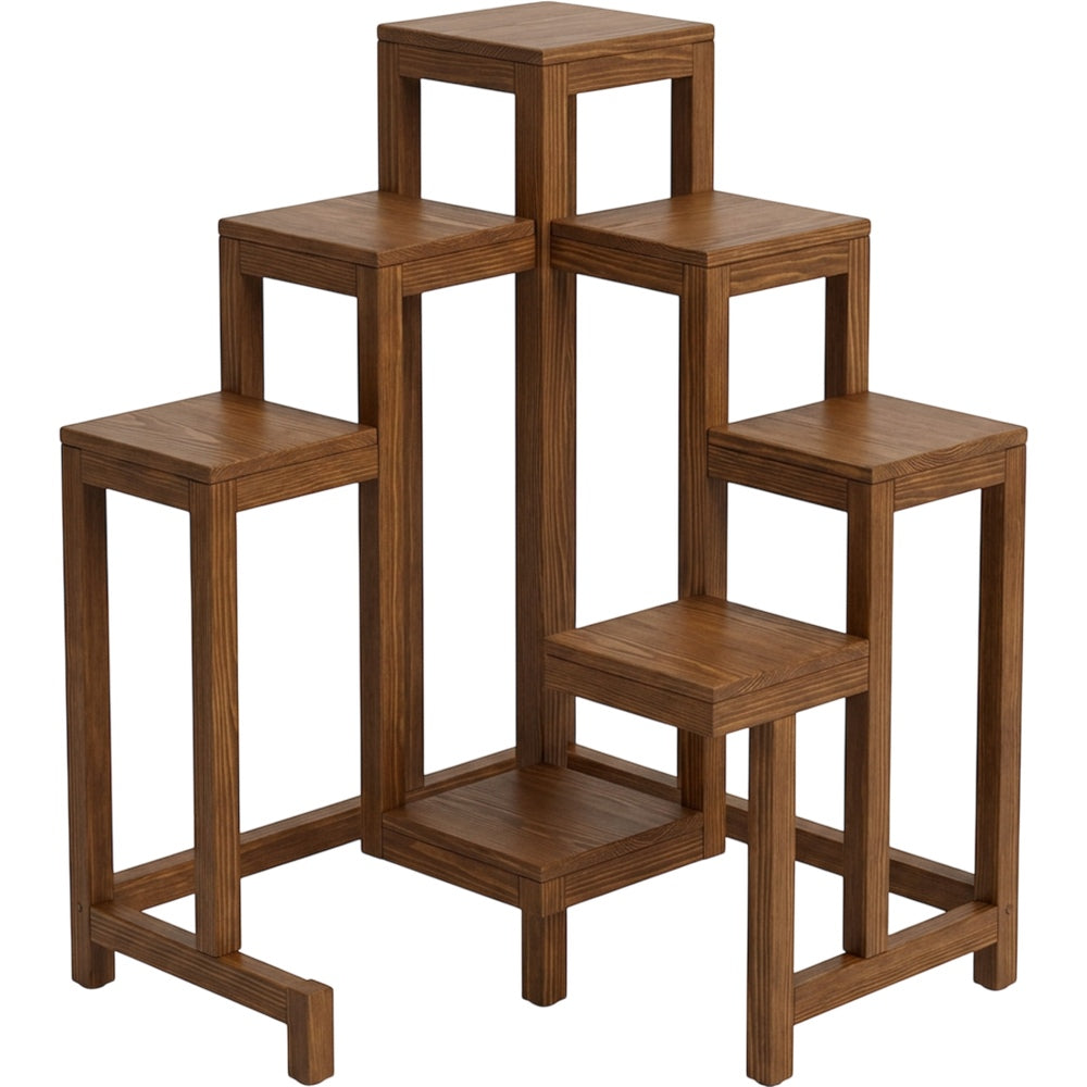 Zenware Corner Pine Plant Stand 6 Platform Walnut Finish - Product view