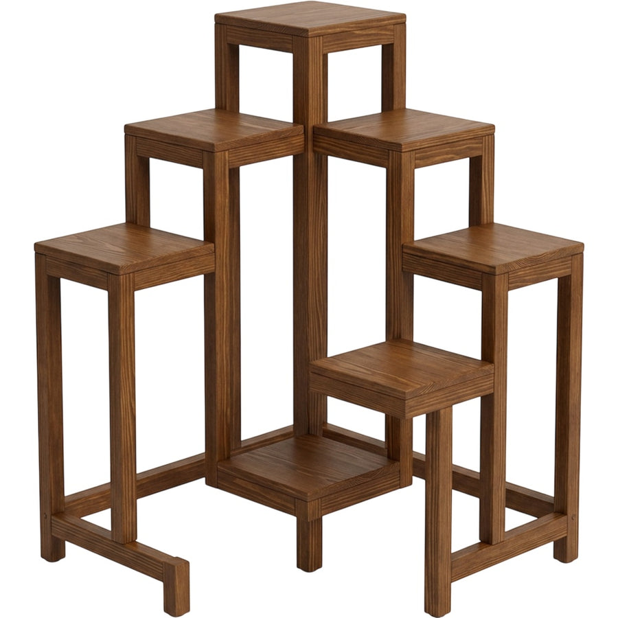 Zenware Corner Pine Plant Stand 6 Platform Walnut Finish