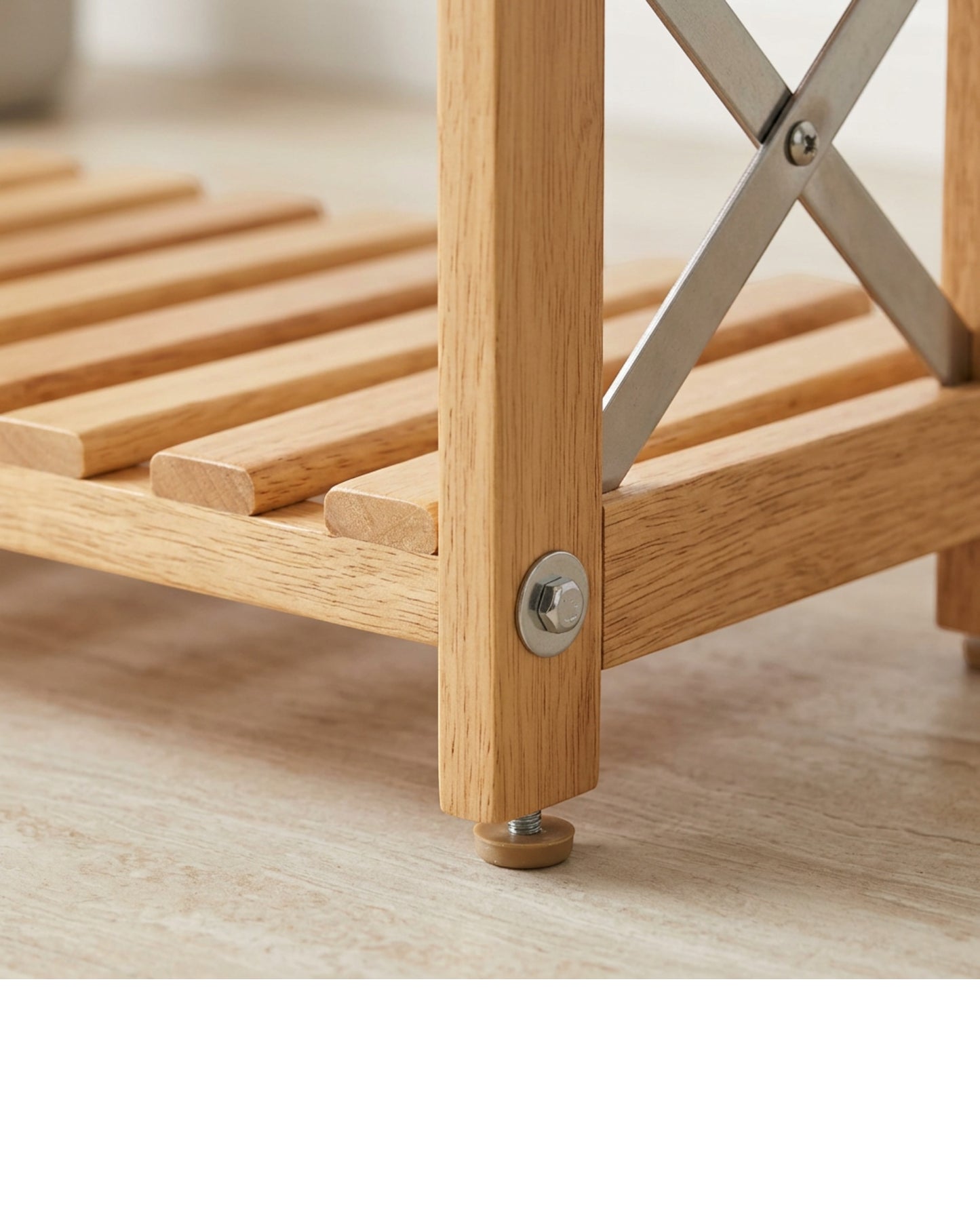 Zenware Wide Rubberwood Plant Stand 3 Tier Oak Finish - Detail view