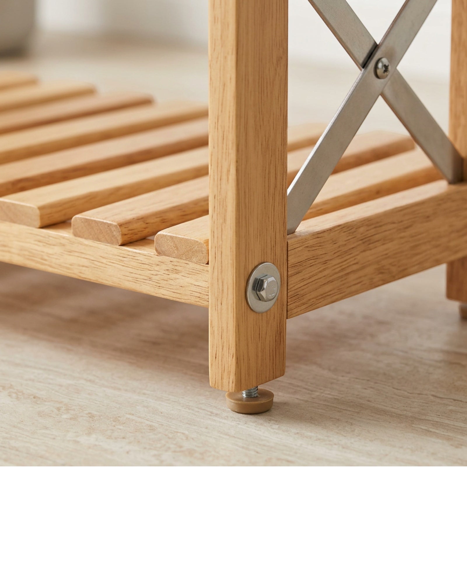 Zenware Wide Rubberwood Plant Stand 3 Tier Oak Finish - Detail view