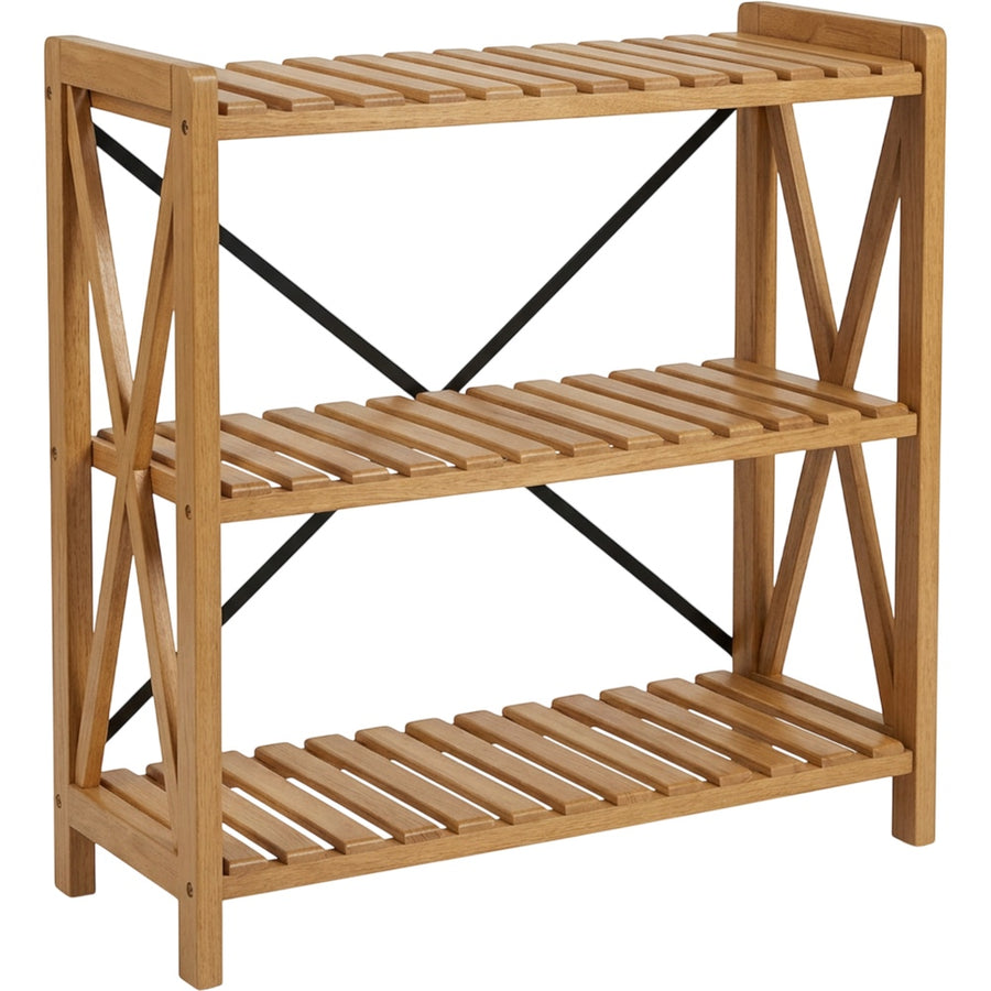 Zenware Wide Rubberwood Plant Stand 3 Tier Oak Finish